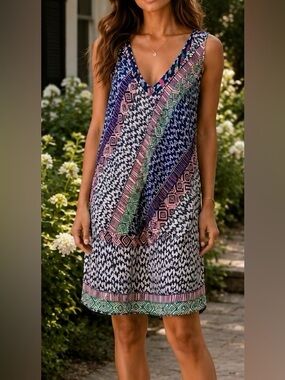Plenty by Tracy Reese Navy Multicolor Aztec-Print Sundress